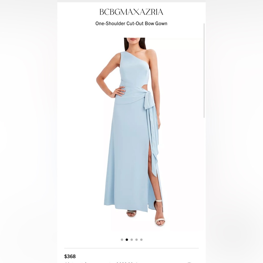 BCBGMAXAZRIA One shoulder dusty blue gown